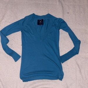 American Eagle Outfitters Teal V-Neck Sweater